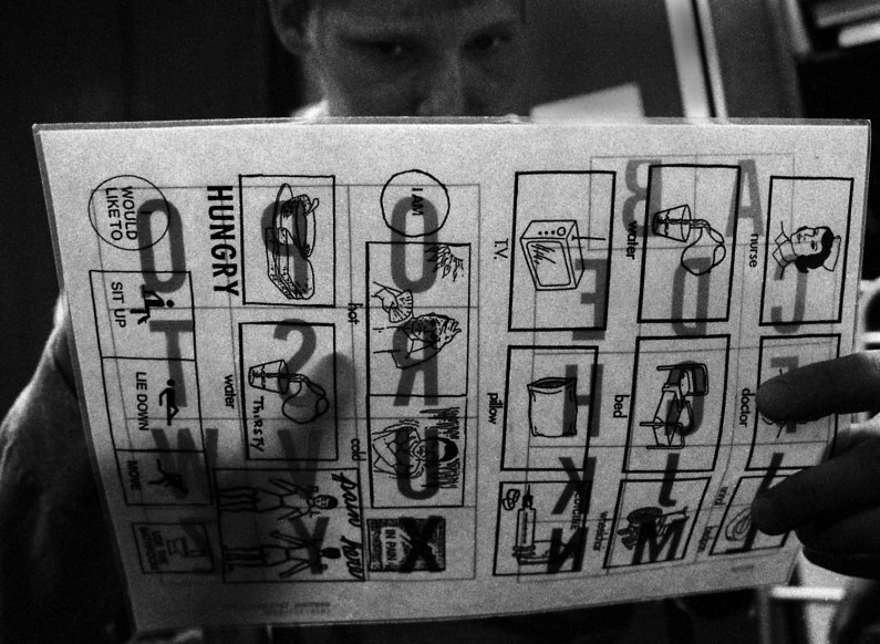 When people have a difficult time understanding his speech, Jason uses a letter board to spell out his thoughts.